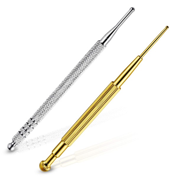 2 Pieces Facial Reflexology Massage Tool Retractable Acupuncture Pen, Stainless Steel Double Headed Spring Loaded Ear and Body Point Probe Pen (2 Pieces)