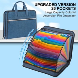 MRLUK Accordian File Organizer with Handle,26 Pockets Expanding File Folder, Portable Cloth Document Organizer Accordion File Keeper for Letter Size / A4 File, for Office, School-(Teal)