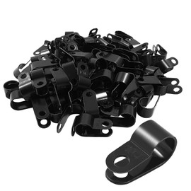 Unlorspy 100 Pcs Black R-Type Cable Clip 3/8 Inch Nylon Plastic R Type Wire Clamp for Wire Management (10.4mm, 3/8 Inch)
