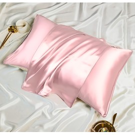 LanSilk Silk Pillowcase Eye Mask: 100% Natural Silk Travel Gift Set for Hair Skin Soft Hypoallergenic Breathable Mulberry 22 Momme 6A Organic OEKO TEX Envelope 50x75cm 600 Thread Count (Pink)