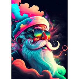 LUX PRESS PREMIUM BOXED CHRISTMAS CARD 10 PACK | Multicolored Holiday Card Featuring Cool Santa; 10 Cards with Envelopes; Raised UV Ink; Full Color Inside with Merry Christmas and Happy New Year Greeting