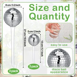 Novabright 6 Pcs Plant Self Watering Disco Ball Globes Bulbs Self Watering Planter Insert Decorative Disco Automatic Plant Water Spikes Devices for Indoor Outdoor, 10.6 x 3.2 Inch and 5 x 2 Inch