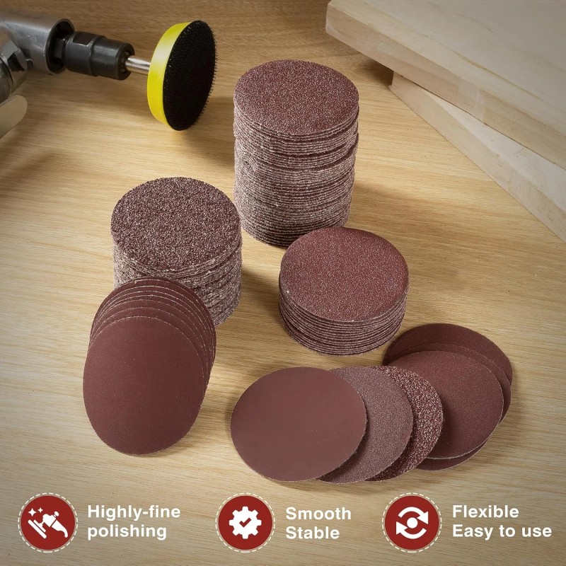 SATC 2 Inch Hook and Loop Sanding Disc No-hole 100PCS