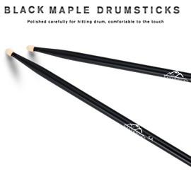 EASTROCK 5A Drum Sticks Maple Wood Drumsticks Black Drumstick for Kids Adults Beginner Drum Accessories 6 Pair (Black)