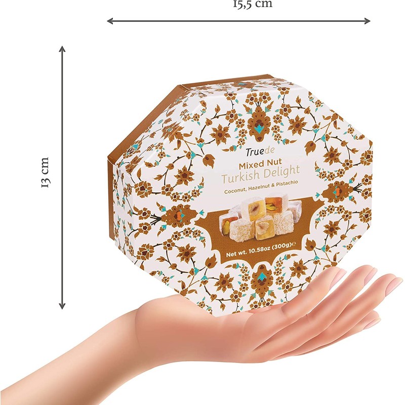 Truede Mixed Nut Turkish Delight (300g) - Hand-Made, Dusted Coconut,