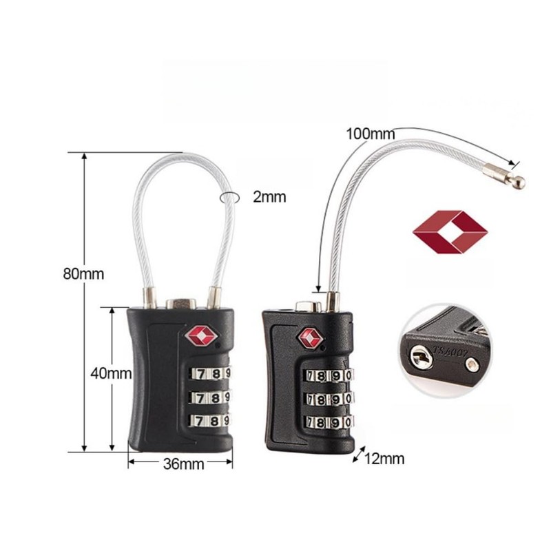 TSA Combination Lock, Set of 2, 3 Digit Combination Lock