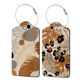 EOBKLAX 2 Pack Abstract Tropical Leaves Luggage Tags for Suitcases,Modern Boho Leather Baggage Suitcases Tag Name ID Label Privacy Cover Travel Bag Tags for Women Men Boys Girls