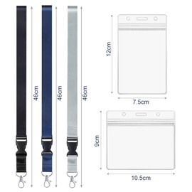 Vicloon Lanyard, Neck Strap, 3 Neck Lanyard and 6 ID Covers, Neck Strap with Quick Release Buckle and Rotating Lobster Clasp, for Work Card, ID Cards (Black/Grey/Sapphire Blue)