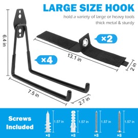 RedCall Garage Hooks,4 Pack Heavy Duty Wall Hook with 2 Extension Cord Holder Organizer,7.5 inch Wall Mount Utility Hooks for Hanging Ladder, Ski, Bike,Garden Yard Tools Storage Organization