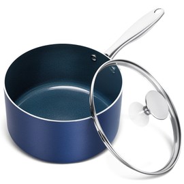 MICHELANGELO 3 Quart Saucepan with Lid, Nonstick Ceramic Sauce Pan with Stainless Steel Handle, 3 Qt Saucepan with Lid Induction Compatible, Oven Safe, Blue