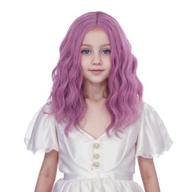 Ufindcos Pink Mixed Purple Wig for Kids Girls Short Purple Pink Wig Short Wavy Curly Child Wigs 13 Inches Side Part Synthetic Wigs