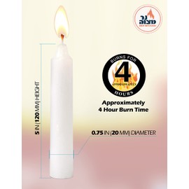 Ner Mitzvah Classic White Taper Candles – 5 Inch Candles - 72 Bulk Pack - for Shabbat Candles, Dinner Tables, Restaurants, Ceremonies and Emergency - 4 Hour Burn Time