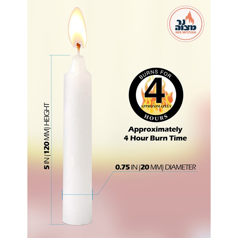 Ner Mitzvah Classic White Taper Candles – 5 Inch Candles