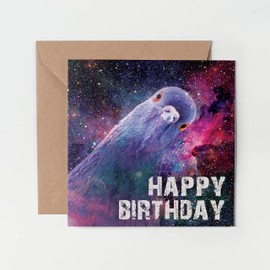 1 x Greeting Card - Happy Birthday Space Pigeon Pets Animal Birds Joke Friend Funny Boys Girls Astronaut Kids Art Illustration #79234