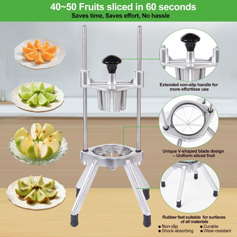 Commercial Lemon Cutter 8-Section with V-Shaped 420 Stainless Steel Blades，Easy