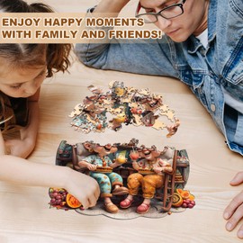 Jigfoxy Wooden Puzzle for Adults, Happy Grandmas Jigsaw Puzzles for Adult, Unique Animal Shape Wood Cut Puzzles, Christmas Thanksgiving Gifts for Friends Family (S-8.5 * 8.5in-100pcs)