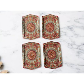 The Baker Celebrations 4 Small Metal Trays Turkish Serving Coffee/Tea Tray, Perfect Housewarming Gift