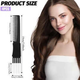 Black Carbon Lift Teasing Combs with Metal Prong, 4Pcs Hair Styling Comb Lift Teasing Comb Salon Teasing Back Combs with Stainless Steel Lift,Carbon Lift Teasing Combs With Metal Prong