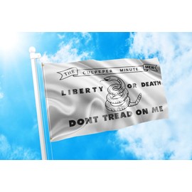 DMSE Gadsden Culpeper Liberty Or Death Minute Men White Black Flag 3X5 Ft Foot 100% Polyester 100D Flag UV Resistant (3'X5' Ft Foot)
