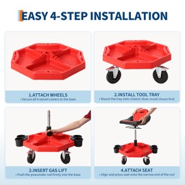 COZONY Rolling Shop Stool w/ 3" Locking Swivel Wheels, 300LB Capacity, 19"-24" Height Adjustable with Soft Cushion & Tool Tray, Telescoping Mechanic Seat for Garage, Auto Repair, Heavy-Duty, Red