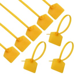 XINMEIWEN 100Pieces 6Inch Nylon Cable Marker Ties Self-Locking Cord Tags Plastic Cable Labels with Straps Self Adhesive Cable Labels for Home and Office Use (Yellow)