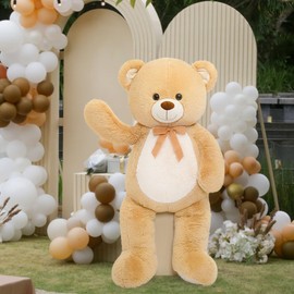 MorisMos Teddy Bear Stuffed Animal, 4FT Giant Tan Plush Toy, Soft Big Bear for Girlfriend Valentine's Day Gift, Kids Birthday, Baby Shower Decor, Machine Washable