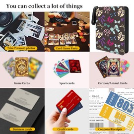 400-Card Trading Binder with 50 Removable Sleeves - Waterproof Storage for Standard Size Cards, Portable Collector Display Case (beautiful bows）