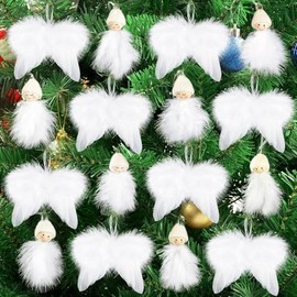 24 pcs Weihnachtsbaumschmuck Engelsflügel,Christbaumschmuck Weiß,Federn Weihnachtsschmuck Weiß,Vintage Feder Weihnachtsschmuck,Engel Anhänger,für Draußen Drinnen Weihnachten Hochzeit Zuhause Party