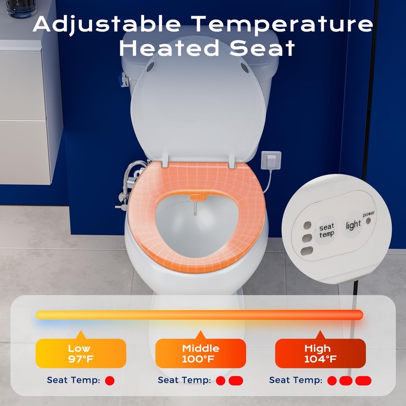 Elongated Heated Toilet Seat with Night Light, Three Temperature Settings