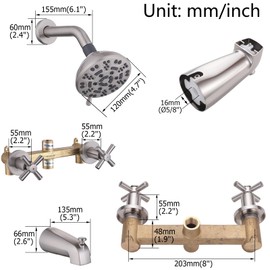 YANCASENO 2 Handles Shower Faucet Set with Tub Spout Bathtub Shower Faucet Combo Set Shower System Complete Tub and Shower Trim Kit Wall Mounted Shower Fixtures Brushed Nickel