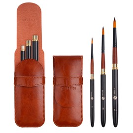 TOYZOS Professional Watercolor Paint Brushes Set of 3 Sizes with Leather Case, Bi-Color Nylon Hair, Spiral Design Handle