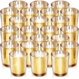 24Pcs Gold Votive Candle Holders,Mercury Glass Tealight Candle Holder,Speckled Gold Tealight Candle Holders Bulk for Wedding Table Centerpiece Thanksgiving Christmas Party Decoration Home Decor