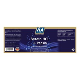Via Vitamine Betain HCL + Pepsin 120 vegane Kapseln, 1700mg Betain HCL, hochdosiert, in Deutschland hergestellt