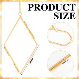 Qunclay 4 Pcs Double Glass Frame for Pressed Flowers Rhombus Wall Hanging Floating Picture Photo Frames with Chain for Pressed Dried Flowers Plants Photo Small Flat Items Artwork Display(Brass,4 Inch)