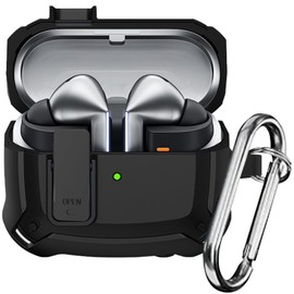 YSNZAQ Case for AirPods 4 with Keychain, Military Shockproof Protective Rugged Armor Hard Cover with Secure Lock for AirPods 4th Generation DHF Black