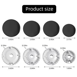 Cooker Hat Set, 8PCS Oven Gas Hob Covers 55mm 75mm 100mm Gas Stove Lid Burner Covers Kit, Gas Burner Crown Flame Cap Replacement for SABAF Gas Stove Range Parts Accessories (Flat)