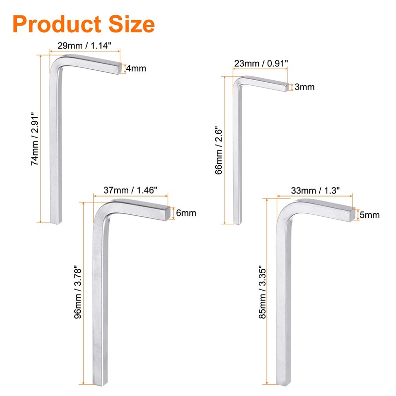 HARFINGTON 4pcs L-Shaped Square Head Wrench 3mm 4mm 5mm 6mm