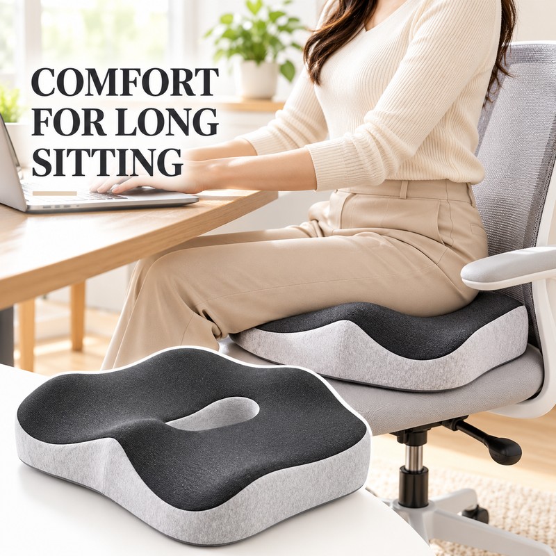Memory Foam Seat Cushion and Lumbar Support Pillow for Office
