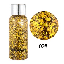 Punifengsi Sequins Body Glitter Gel, Make Up Long Lasting Glitter for Body Face Hair Eyeshadow for Music Festival Party Carnival Long Lasting Face Glitter, No Glue Needed and Easy to Remove. (Gold)