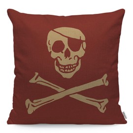 WONDERTIFY Skull Cushion Cover Pirate Skull Crossbones Skeleton Smile Pillowcases for Men Women, Pillow Cover Living Room Farmhouse Retro Rustic Red 45X45 Cm
