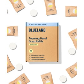 BLUELAND Foaming Hand Soap Tablet Refills - 10 Pack | Eco Friendly Products & Cleaning Supplies | Perrine Lemon Scent | Makes 10 x 9 Fl oz bottles (90 Fl oz total)