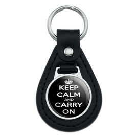 Graphics and More Keep Calm and Carry On Black Black Leather Keychain