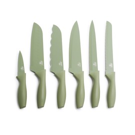 GreenLife 6 Piece Kitchen Knife Set, Rust-Resistant Nonstick Coating, High Carbon Stainless Steel Knives, Blade Guards, Razor Sharp, Ergonomic Handle, Chef, Santoku, Paring, Green