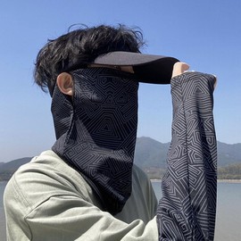 SEENFAAN Neck Warmer, Men's Neck Cover, Cool Feeling, Face Cover, Cool Sunscreen, Sweat Absorbent, Quick Drying, UV Protection, Neck Guard, Summer, Running, Bicycle, Earhook Type, A-Type 2 Piece Set