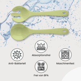 Spoddy Plastic Salad Servers (31 cm Large, Two-Piece, Green) - Plastic Salad Cutlery with Salad Spoon and Salad Fork for Serving (Dishwasher Safe and Heat Resistant up to 100 °C)