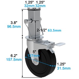 OK5STAR 5 Inch Scaffolding Wheels, Baker Scaffold Wheels Set of 4 with Dual Locking Brakes, Scaffolding Casters 1-1/4" Square Stem Scaffolding Accessories, 440LBS Capacity per Wheel