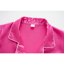 Hupohoi Unisex Kids Boys and Girls Pajama Sets Winter Long Sleeve Long Pants 2pcs Silky Sleepwear Button Down Loungewear, Rose, 12