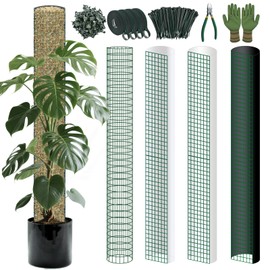 10ft/20ft/40ft DIY Metal Mesh Sphagnum Moss Pole Monstera Plant Support Self Watering Plant Poles for Climbing Indoor Plants(40ft Coated Wire Mesh，12ft Plastic Moss Poles)