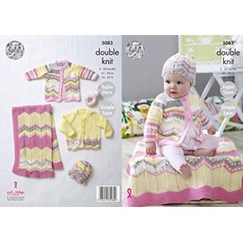 King Cole Baby Double Knitting Pattern Simple Lace Raglan Sleeve Coat Cardigan Blanket & Hat (5083)