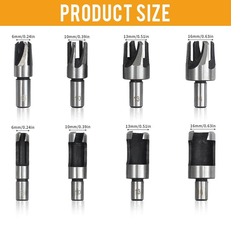 8 Piece Dowel Tenon Drill, Wood Plug Cutter Drill Bit